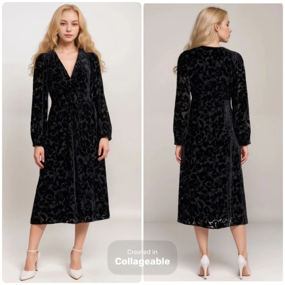 Johnny Was Jade Wynnter Midi Dress Celebrate Black Sz 6 - Picture 1 of 8